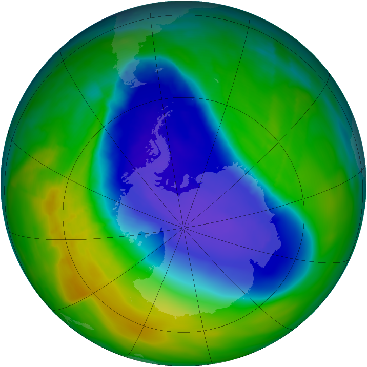 Antarctic ozone map for 28 October 2008